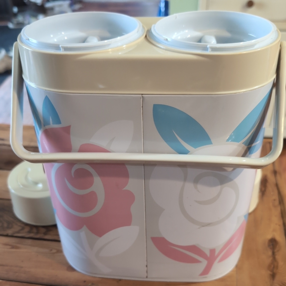 Tupperware Floral Double Canister - Pink, Blue, Cream
